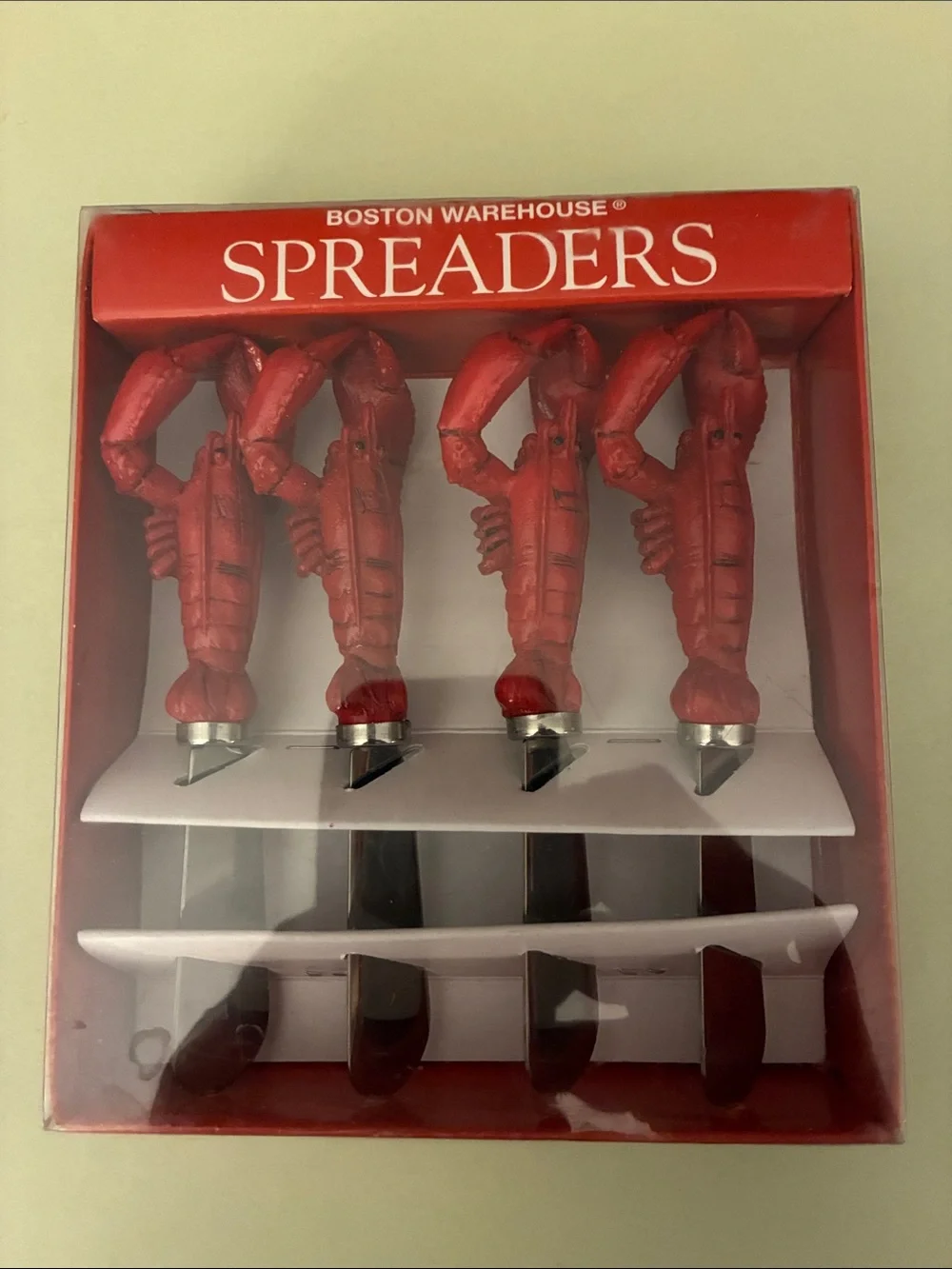 Lobster Handle Spreader Knife Set Boston Warehouse 4pc Stainless Steel 1999 NEW